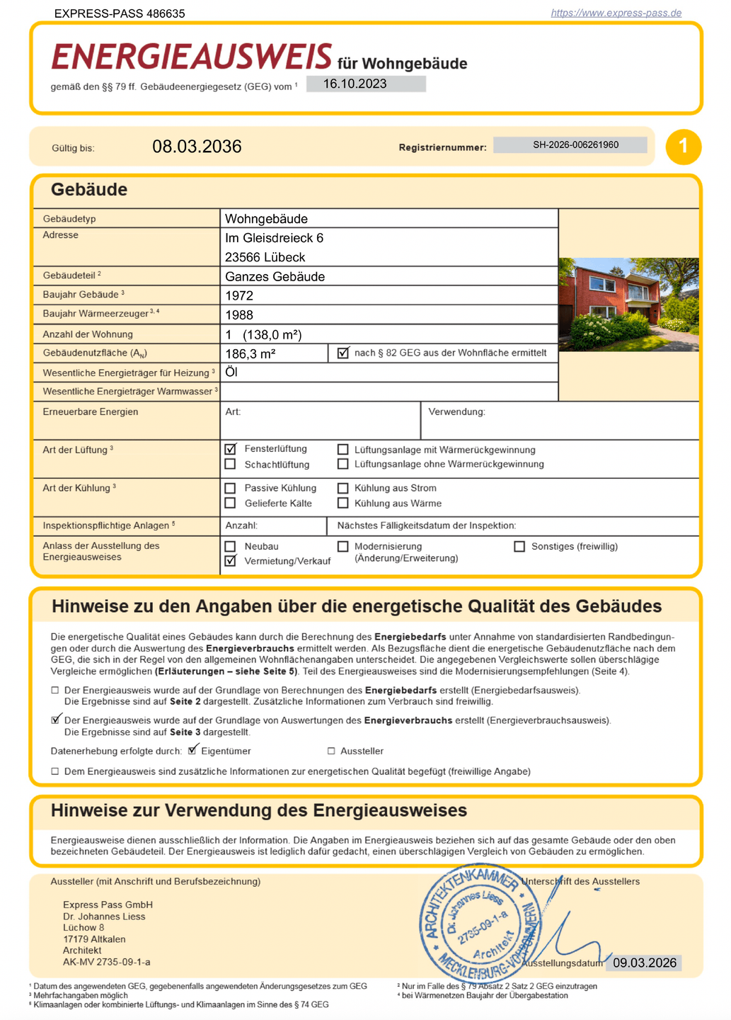 Teilauszug Energieausweis Büro / Wohnen
